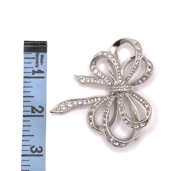 KJL for Avon Vintage Silver Tone Rhinestone Double Bow Pin Brooch - Picture 3 of 11